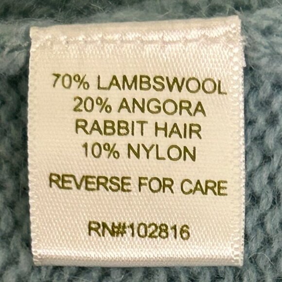 Garnet Hill Open Front Cardigan Sweater Blue Lambswool Angora Blend Size Small - Picture 4 of 6